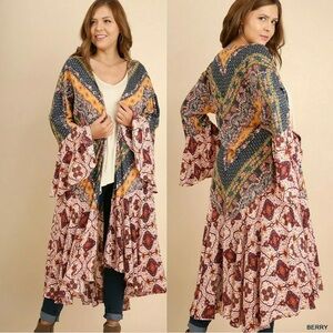 Umgee Bohemian Multicolor Long Cardigan Sweater Sz S